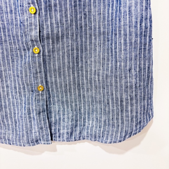 ELLEN TRACY Blue and white striped sleeveless linen shirt - Picture 5 of 6